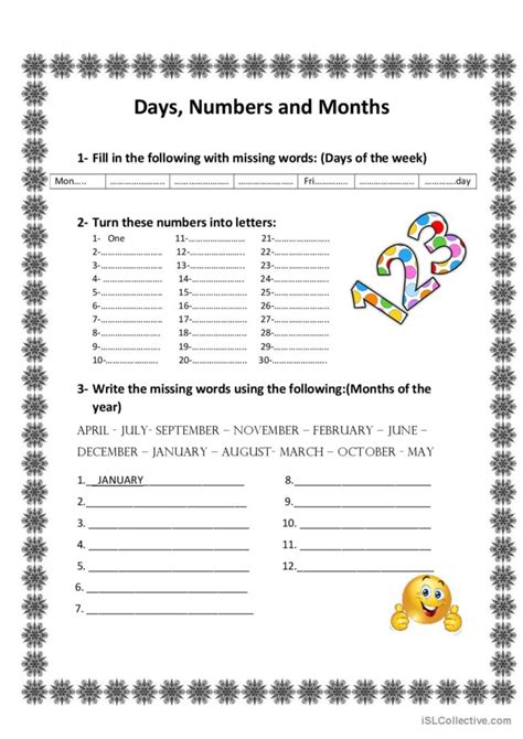 Days, Numbers And Months: English ESL Worksheets Pdf Doc, 59% OFF