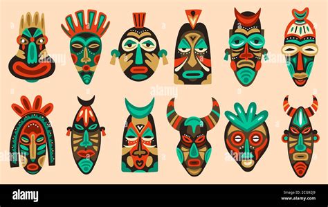 Traditional tribal masks. Ritual african or hawaiian traditional ...