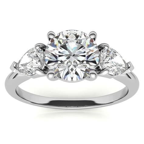 Round H&A & Pear Moissanite Three-Stone Ring - eng058 - MoissaniteCo.com