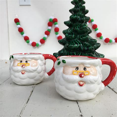 Vintage Santa Mugs, Set of Two, Vintage Santa Coffee Cups, Vintage Christmas Decor, Kitschy ...