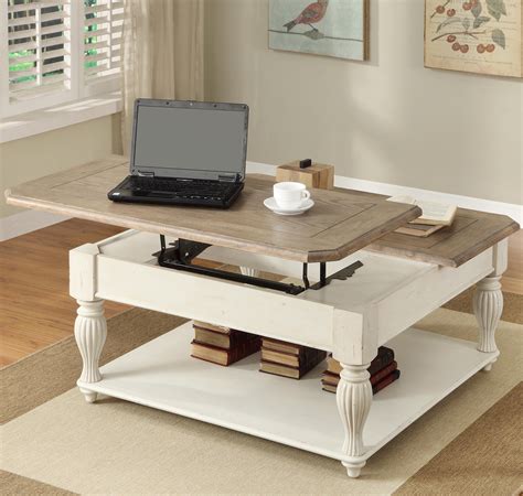 Riverside Furniture Coventry Two Tone Square Lift-Top Coffee Table with Fixed Bottom Shelf ...