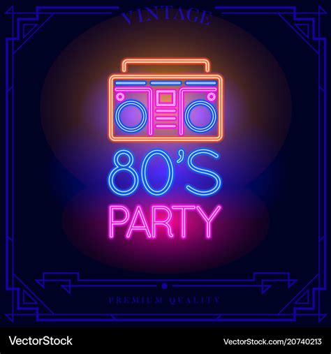 80s party with boombox cassette player neon light Vector Image