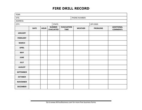 Free Printable Fire Drill Log Template