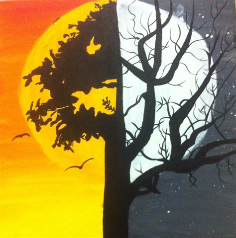 Day and night contrast. Acrylic paints on canvas. Year 10. | Night art, Acrylic painting canvas ...