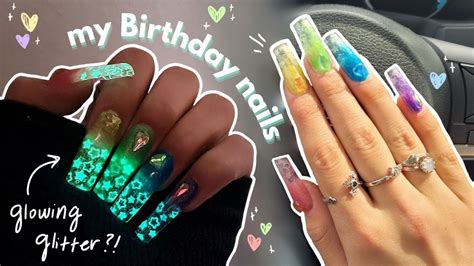 Gel-x glitter-encapsulated nails for my birthday 💗💅 | Do my birthday set with me! - YouTube