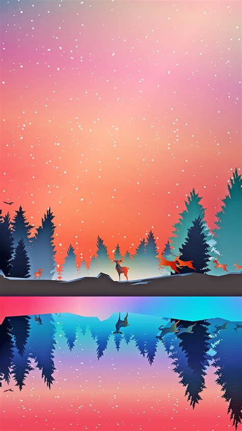 2K free download | Winter Lake, fox, deer, snow, water, forest, animals ...