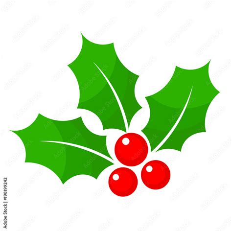 Christmas holly berry flat icon in cartoon style on white, stock vector ...