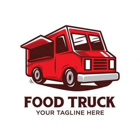 Premium Vector | Food truck logo with red food truck vector illustration isolated | Food truck ...