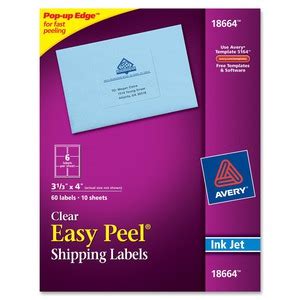 Avery Clear Shipping Labels, Sure Feed, 3-1/3" x 4" , 60 Labels (18664) - AVE18664 - Shoplet.com