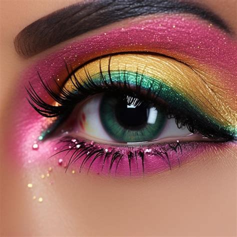 Premium AI Image | a woman with a colorful eye makeup and a green eye ...