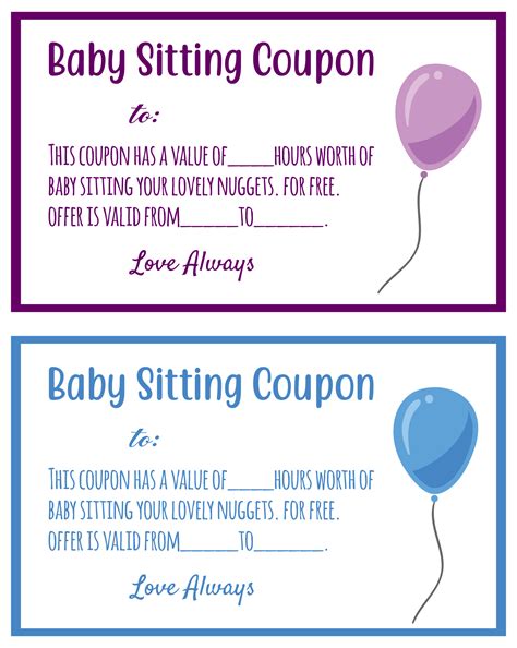 Babysitting Voucher Template - 10 Free PDF Printables | Printablee