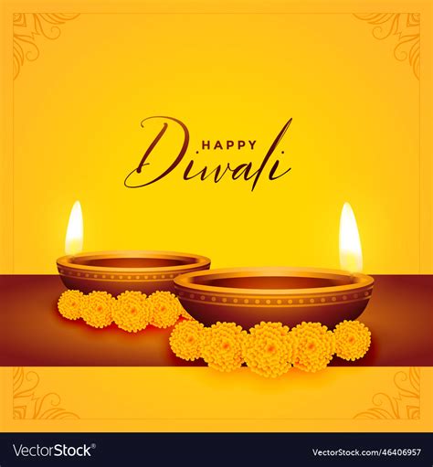 Happy diwali yellow background with diya Vector Image