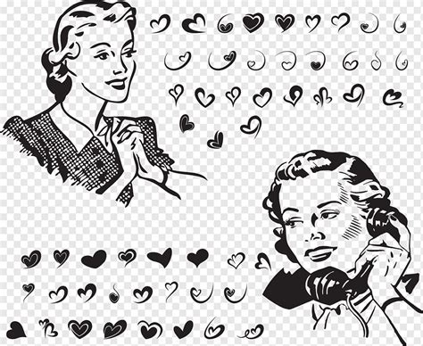 Retro Woman On Telephone, Hearts, Vintage Lady, 1940, 1950, Woman, Fashion, Old, Girl, Love, png ...