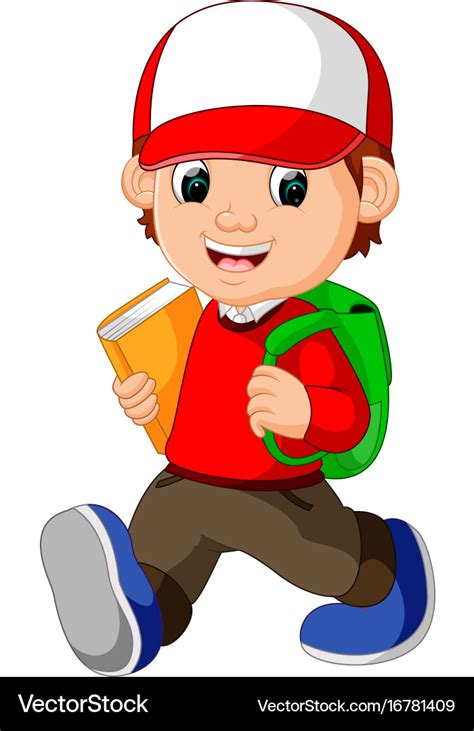 School boy cartoon walking Royalty Free Vector Image