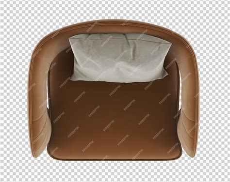 Premium PSD | Top view brown leather single chair and pillow, transparent