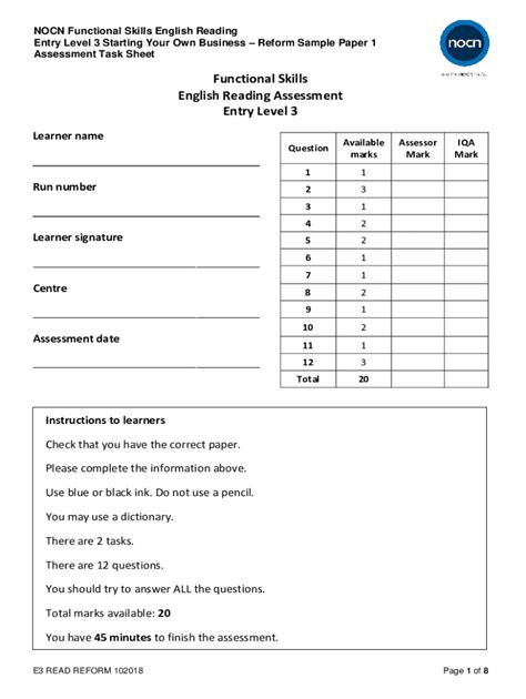 Fillable Online Functional Skills Level 2 English Writing Sample Paper 1 Fax Email Print - pdfFiller