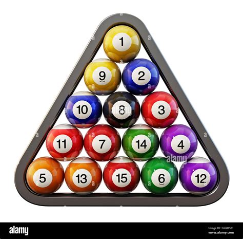 Pool or billiard balls arrangement inside billiards triangle. 3D ...