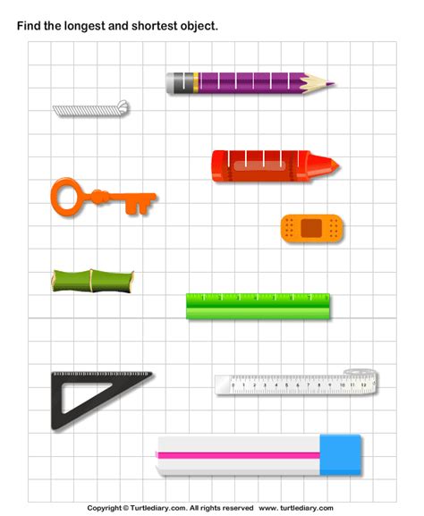 Find the Longest and Shortest Object | Turtle Diary Worksheet