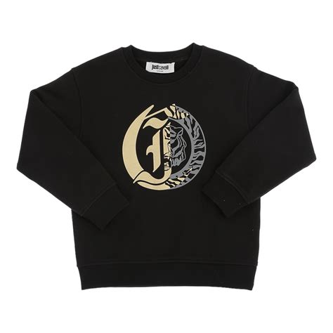 Just Cavalli Black Long Sleeve Sweatshirt W Logo On Front – Macaroni Kids