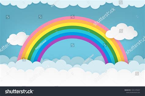 Cartoon Cloudscape Background Paper Clouds Rainbow Stock Vector (Royalty Free) 1031270437 ...