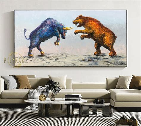 Bull Vs Bear Painting on Canvas Wall Street Bull and Bear Stock Market ...