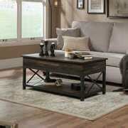 Sauder Steel River Rustic Lift Top Coffee Table with Shelf & Storage, Carbon Oak Finish | RTBShopper
