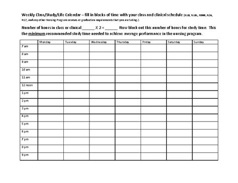 Monthly Nursing College Class Schedule Template Word Format - PDFSimpli