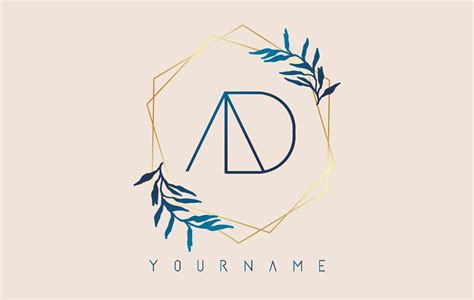 Letters AD a d Logo with golden polygon frames and gradient blue leaves design. 4815449 Vector ...