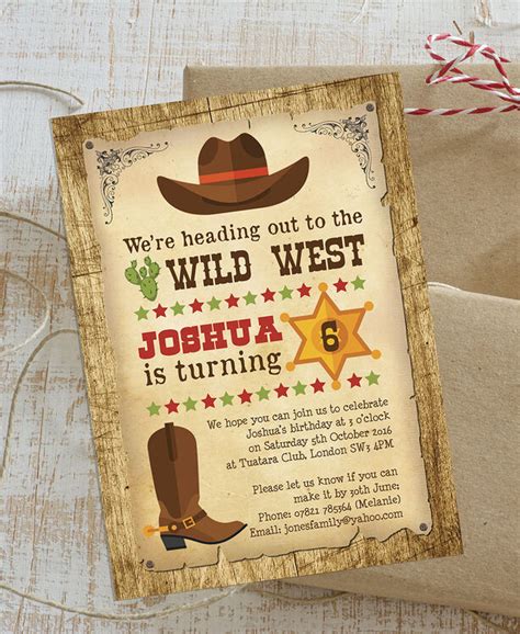Cowboy Wild West Birthday Party Invitation from £0.80 each