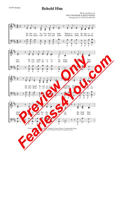 Behold Him Sheet Music - fearless4You.com