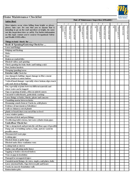 home maintenance checklist printable | Logo Home Maintenance Checklist ...