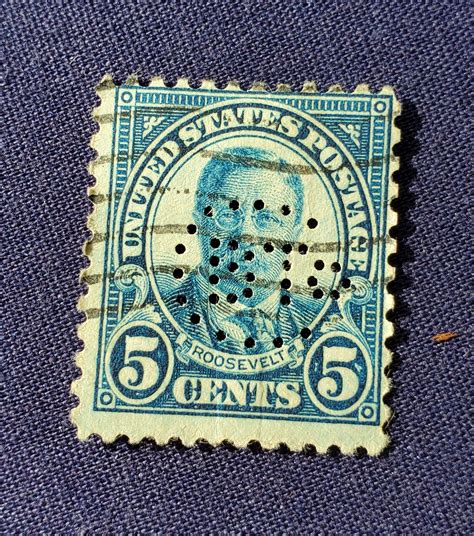 Rare 5 cent roosevelt stamp cancled twice. beautiful dark | Etsy