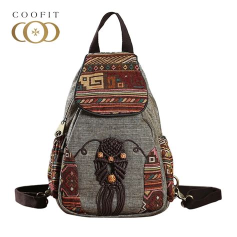 Coofit Women Backpack Female Vintage Handmade Backpacks For Girls Mini Backpack National Style ...