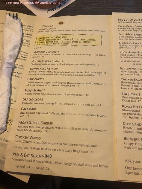 Menu at The Waterfront Brewery pub & bar, Key West