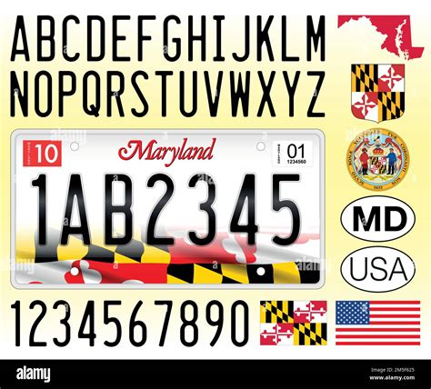 Maryland car license plate, USA, letters, numbers and symbols, vector ...