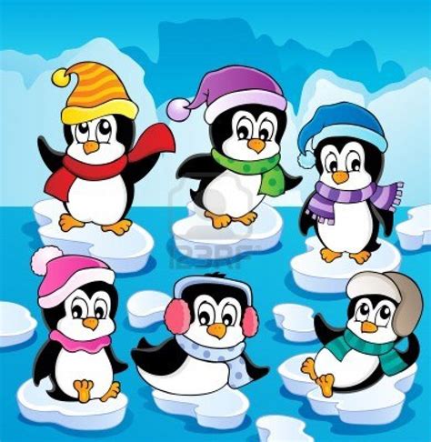 Winter theme with penguins 2 - vector illustration | Cartoon birds, Winter theme, Penguins