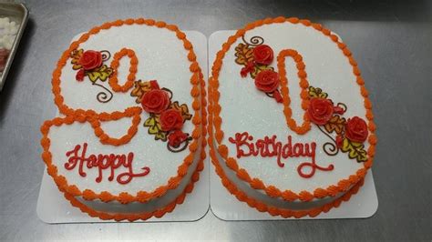 Happy 90th Birthday! These two cakes were carved into the numbers and then elegantly decorated ...