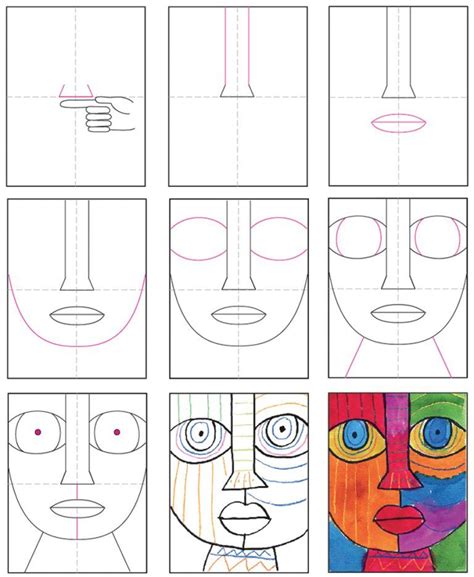 Easy How to Draw an Abstract Face Tutorial and Coloring Page | Kids art ...