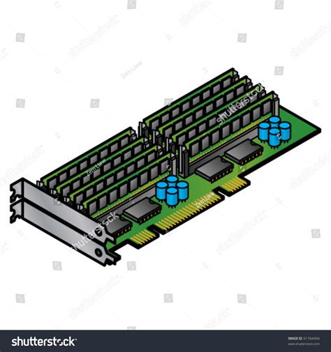 Computer Memory (Ram) Expansion Pci Card With Eight Dimms. Stock Vector ...