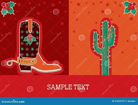 Cowboy Christmas Card with Boot and Cactus Stock Vector - Illustration ...