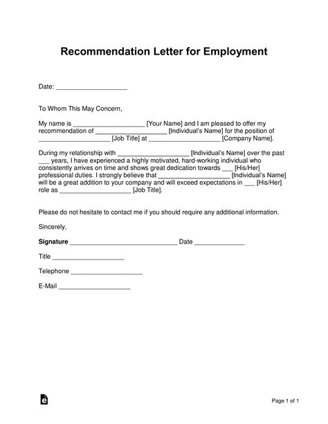 Sample Letter Of Recommendation Employment Letter Format - Riset