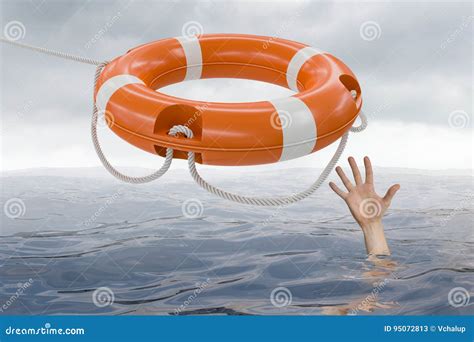 Man is Drowning in Ocean and is Catching Life Buoy Stock Illustration - Illustration of belt ...