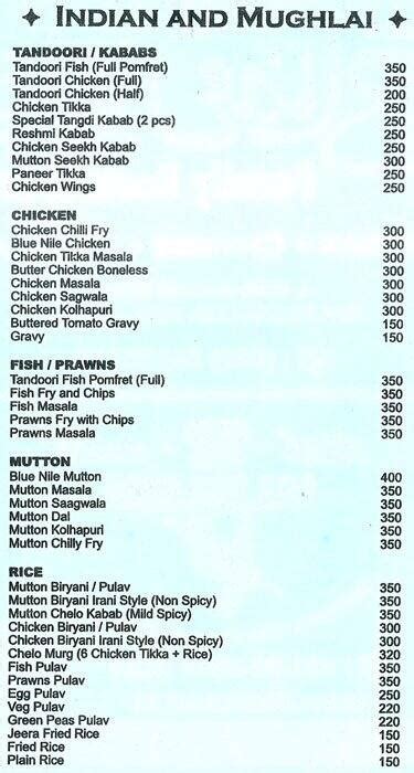 Blue Nile Menu, Menu for Blue Nile, Camp Area, Pune - Zomato