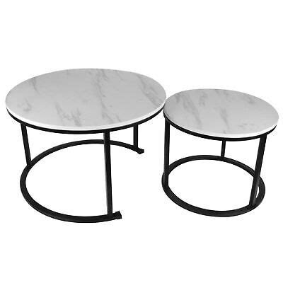 MODERN ROUND NESTING Coffee Table Set 2pc Solid Metal Black White 27" $0.99 - PicClick
