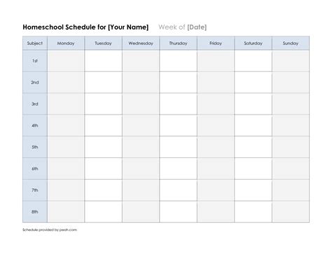 free printable class schedule template | printable weekly nfl schedule ...