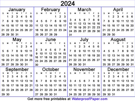 2024 Calendar Free Printable One Page - Mil Lauree