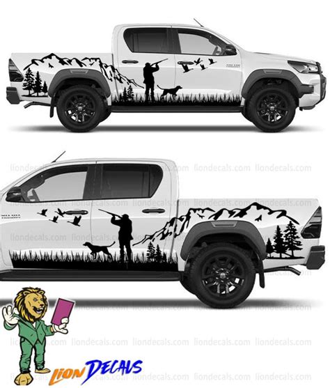 Duck Hunting Pickup Truck Stickers. Mountain Landscape Hunter and Dog off Road Decal. Hunter ...