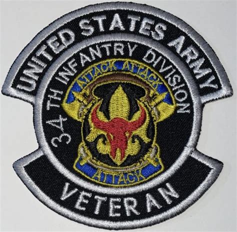 US Army 34th Infantry Division Veteran Patch - Decal Patch - Co