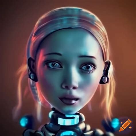 Fantasy illustration of a robot girl exploring the world on Craiyon