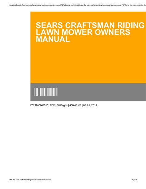 Sears craftsman riding lawn mower owners manual by FrankNorfleet2187 - Issuu